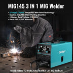 bestarc 145A MIG Welder, 110V/220V Gasless Flux Core MIG Welder/Lift TIG/Stick 3 in 1 Synergic MIG145 5GEN Welding Machine, Portable Flux Welder with Digital Screen Display