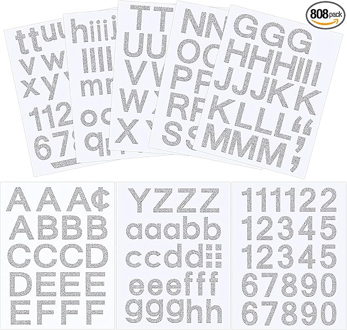 Outus 8 Sheets Vinyl Letter Stickers Self Adhesive Mailbox Numbers Alphabet Stickers Stick on Letters for Christmas Stockings Scrapbook Bulletin Board School Business(2 Inch,Glitter Silver)