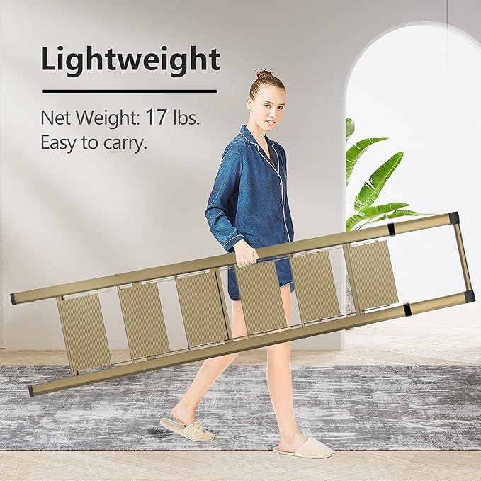 GameGem 6 Step Ladder for 12 Feet High Ceiling, Lightweight Aluminum Folding Step Stool with Convenient Handgrip, Stepladders with Anti-Slip and Wide Pedal for Home Use Space Saving - Gold