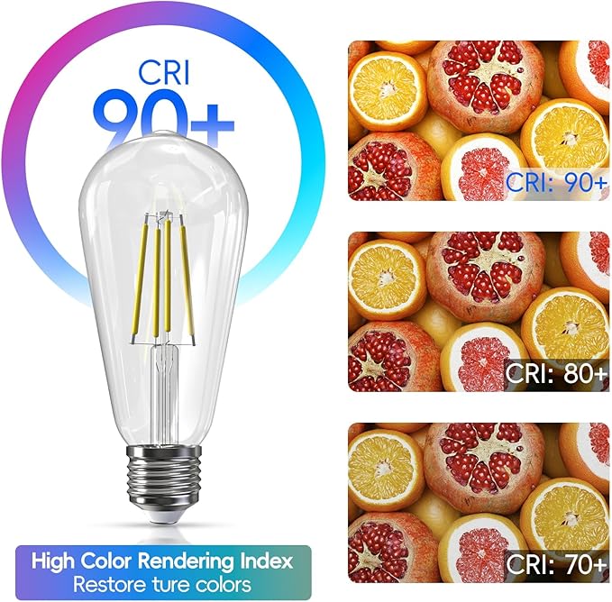 Jensense Edison LED Light Bulbs E26 Bulb 60 watt Equivalent Dimmable Light Bulbs 5000K Daylight Cool White Vintage 7W Edison Bulbs 110V 120V 800 Lumen CRI90, 4 Pack