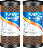 PUREPLUS 5 Micron 10" x 4.5" Whole House Coconut Shell Activated Carbon and KDF Water Filter, Heavy Metal Removal Replacement Water Filter, Compatible with GXWH40L, GXWH35F, BB10, CTO10BB-KDF, 2 PACK