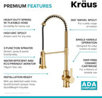 KRAUS Britt 2nd Gen Commercial Style Pull-Down Single Handle Kitchen Faucet in Brushed Brass, KPF-1691BB