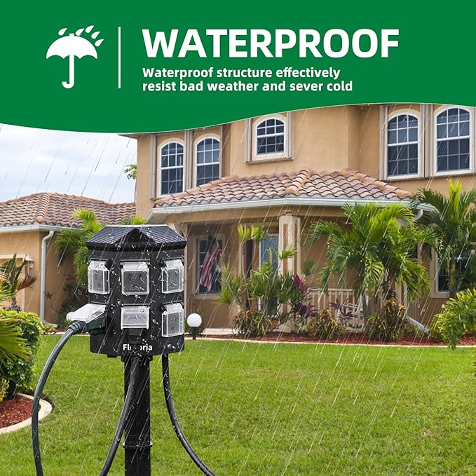 Outdoor Power Strip Timer Waterproof, Dusk to Dawn Light Sensor Countdown, 100FT Extension Cord, 6 Grounded Outlets for Halloween and Christmas Decorations, ETL Listed