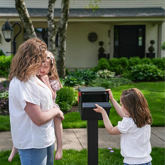 Adoorn Post Mount Mailboxes, 9.5 x 9.5 x 19.5 (HxWxD) Large, Galvanized Steel Modern Mailbox, for Daily Letters, Magazines and Packages, Weatherproof with Front Access Door - Aegean