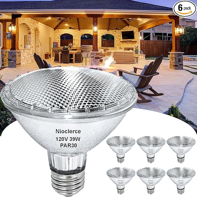 PAR30 Halogen Short Neck 39W 120V 400LM, 6 Pack High Output Halogen PAR30 Dimmable 2800K Warm White, E26 Long Lifespan Short Neck Flood Light Bulb for Recessed, Tracking Lighting