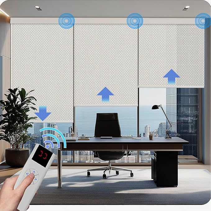 Motorized Blinds with Remote Cordless Automatic Motorized Shades Custom Blinds for Indoor Windows Smart Curtains with Alexa Google Home(Solar Beige,W37 x H72in)