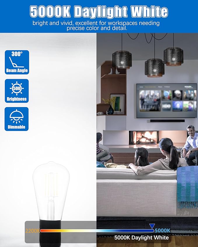 MASTERY MART 120 Pack Vintage LED Edison Bulbs, E26 Led Bulb 5.5W Equivalent to 60W, Dimmable, 5000K Daylight White, High Brightness ST58 Antique LED Filament Bulbs, Clear Glass