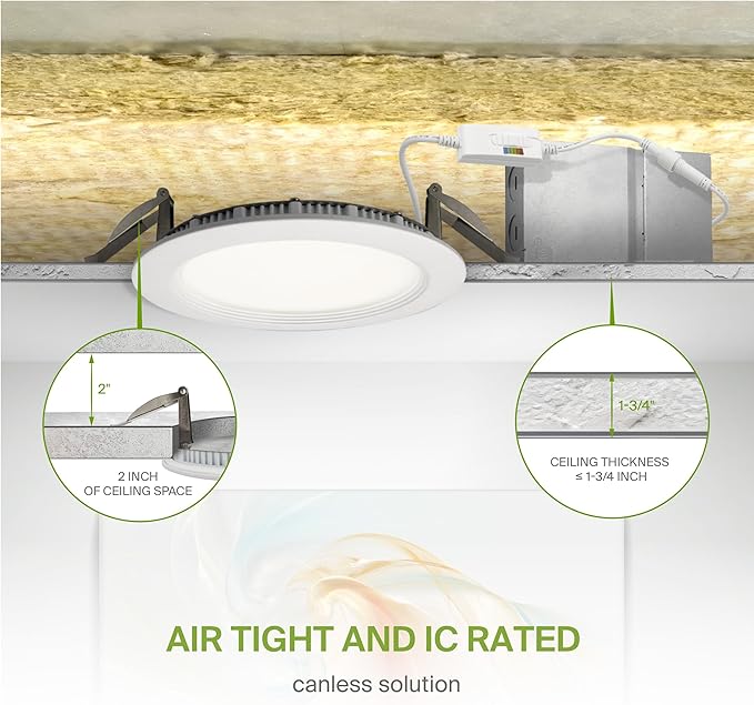 ASD LED Recessed Lighting 6 Inch, Round Commercial Downlight, Mini Panel with Baffle Trim, 6" 15W 120-277V CCT Selectable 2700/3000/3500/4000/5000K, Dimmable Ceiling Light Fixture, White, ETL, 6 Pack
