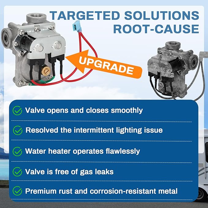 RV Water Heater Gas Valve, 93844 & 92089 RV Gas Hot Water Solenoid Valve Compatible with Atwood 6-10 Gallon Water Heaters, GC10A-4E, GC10A-2E, G6A-4E, GC10A-3E, Replaces Part 93844 92078 93870 92089