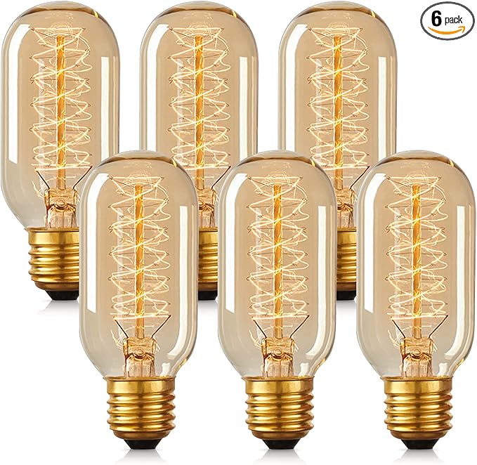 DORESshop Vintage Edison Light Bulbs, 40 Watt, Incandescent, Amber Glass, Warm White, 6 Pack
