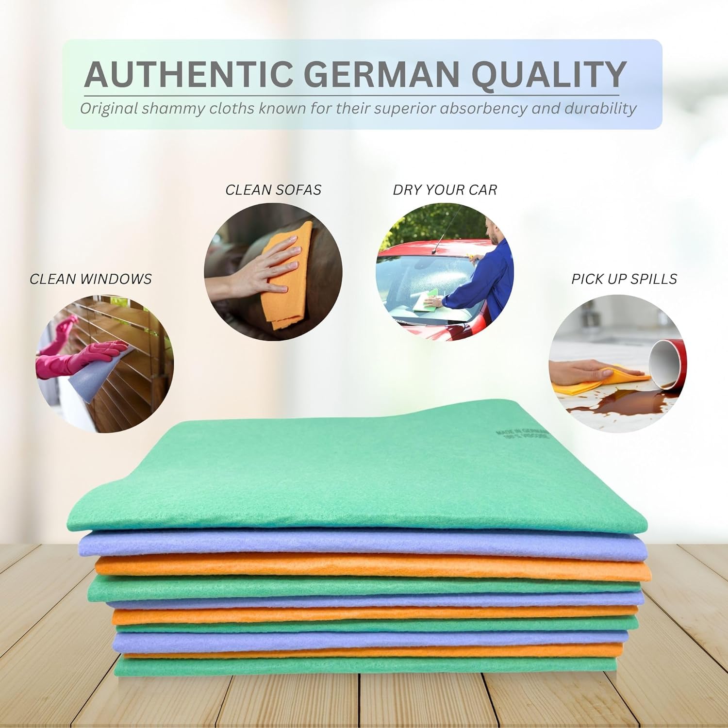 10 Pack Extra Large Original German Shammy Cloths Chamois Towels Super Absorbent for Pets, Parenting Tool Cleaning for Home and Commercial Use Wholesale Bulk (Assorted)