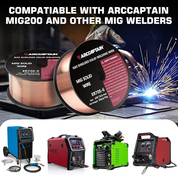 ARCCAPTAIN Mig Welding Wire, Mig Wire ER70S-6 2Lbs Gas Solid Carbon Steel Low Splatter Mig Welding Wire Compatible With Lincoln Miller Forney Harbor Welder 1KG (0.030" 2Lb)