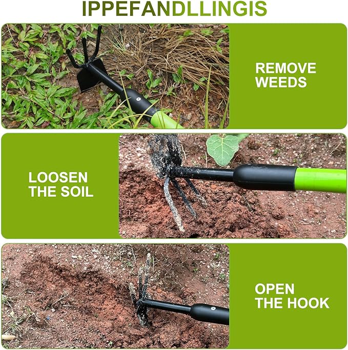 Telescopic Garden Hoe, Dual-Head Weeding and Cultivating Tool with Adjustable Handle, Lightweight Outdoor Hand Hoe for Raised Beds, Flower Planting, Camping, and Backyard Gardening