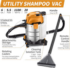 [EFN Clearance] Shop Vacuum Wet and Dry, 6 Gallon 5.5 Peak HP, 3 in 1 Wet/Dry/Upholstery Shop Vac Carpet Extractor for Car Detailing, Stainless Steel Wet Dry Vacuum Cleaner for Carpet (Yellow)