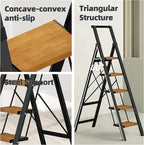 HillhutApex 5 Step Foldable Aluminum Step Ladder with Handgrip, Anti-Slip Pedal, 330 lbs Capacity, Lightweight & Portable for Home, Kitchen, Office, Garage (Black Woodgrain)