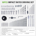 Greenworks 90 Piece Black Oxide Drilling and Driving Bit Set with Modular Case for Wood, Metal, Plastic, and Masonry,3X Longer Life,135° Split Point,Precision-Milled