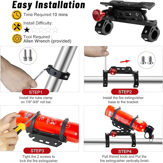 ATV Motorcycle Fire Extinguisher Bracket - Quick Release Fire Extinguisher Holder Mount - Universal 7/8" to 9/8" Handlebar Fit for Yamaha, Polaris, Honda, Can-Am, Kawasaki - Secures Extinguishers