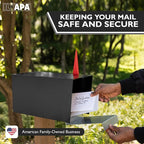 Ilyapa Modern Mailbox for Post Mount - Black with Gray Door Powder Coated Steel, Waterproof Letter Box for Parcels, with Recessed Magnetic Close Door