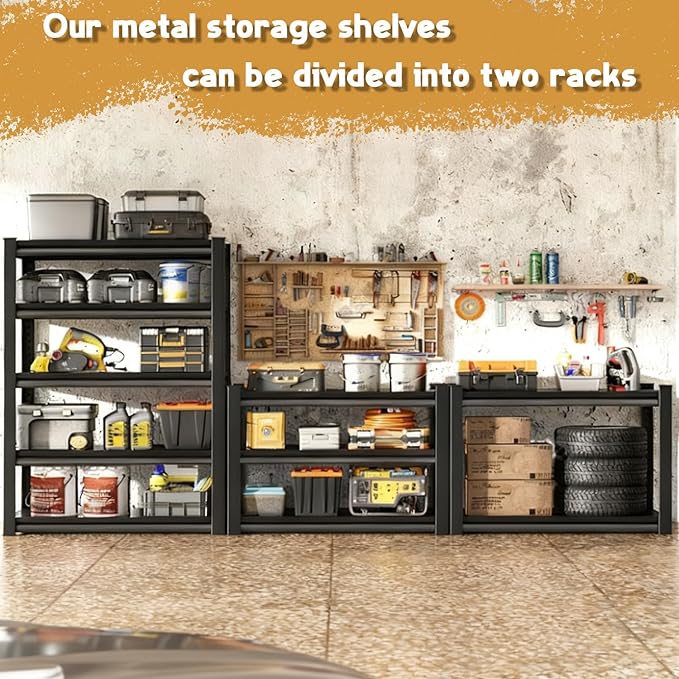 Metal Garage Storage Shelves Heavy Duty Shelving Unit 4 Tier Steel Adjustable Organizing Shelves 2500 LBS Capacity Industrial Shelving Ideal for Garage Tote Pantry Basement Outdoor, 54”Hx24”Wx12”D