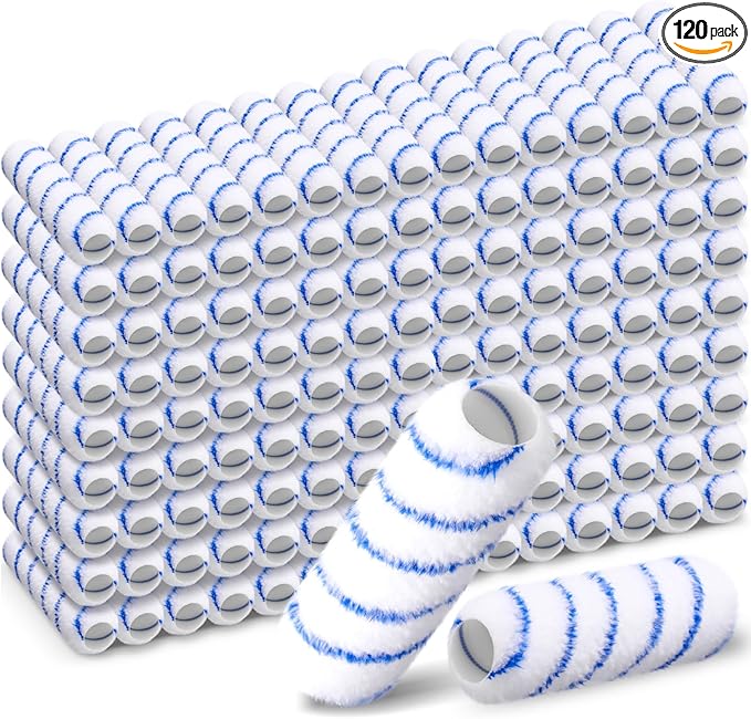 Leumoi 120 Pcs Paint Roller Covers, 1/2 Nap 9" Roller Covers, High Capacity Microfiber Naps for Wall Paint Kit Home Repair Tools Painting Supplies (Blue)