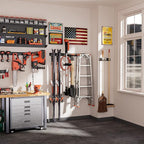 Garden Tool Organizer Wall Mount, 32 inches Tool Storage Rack with Adjustable Hooks, 600lbs Adjustable Heavy Duty Metal Hooks, Yard Shed Rack Holder System Hanging Rake Broom Mop Snowboard, Men Gift