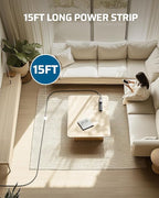 DEWENWILS 15 Foot Long Power Strip, 6-Outlet Power Strip 15FT, 15 Amp Circuit Breaker, Low Profile Flat Plug, Surge Protector for Office, Living Room, Bedroom, 4 Pack, Wall Mount, Black