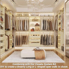 Aheaplus Closet System with Drawers Set of 2, Wood Closet Organizer System with 8 Hanging Rods & Top Shelves, Walk-in Closets Organizer Wardrobe Clothes Rack, Cut Fits Spaces 4-9FT. Wide, White Oak