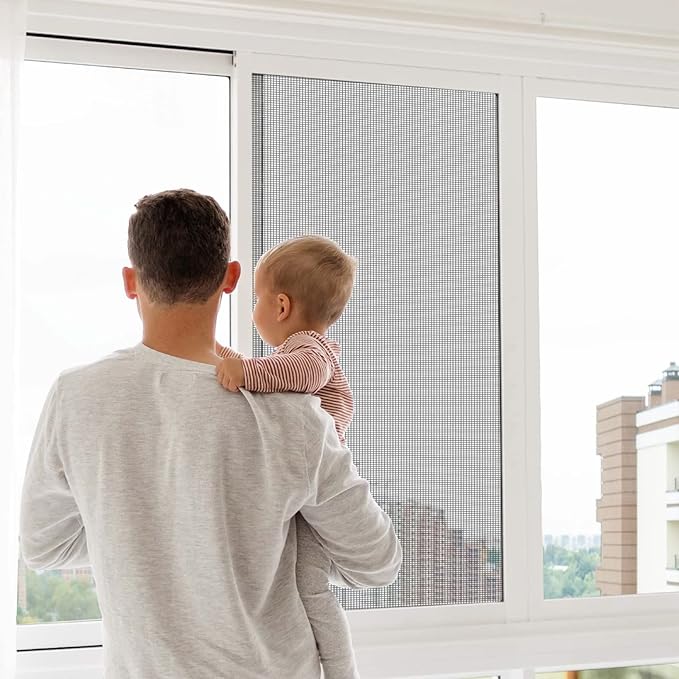 Window Screen Replacement Kit, 59"W × 106"L Durable Polyester Adjustable Screen Mesh with Retainer Spline (32ft) for DIY Project Window Screen Door Screen Replacement & Repair, Black