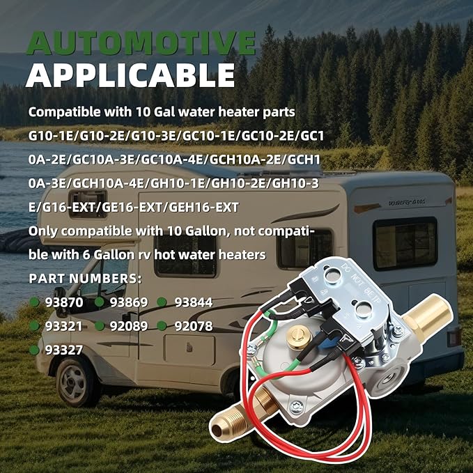 92089 GC10A-4E RV Water Heater Gas Valve Compatible with 10 Gallon Models (G10-1E G10-3E GC10-1E GC10A-2E GCH10A-3E GC10A-3E GC10A-4E) 93844 93870 93321 92078 93869 Valves Parts Assembly