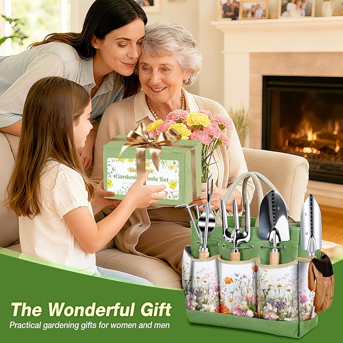 Gardening Tools Set for Women 29Pcs Heavy Duty Garden Hand Tools Set with Floral Tote Bag Rust-Proof Garden Tool Kit Supplies Gardening Esssential Gifts for Women Men