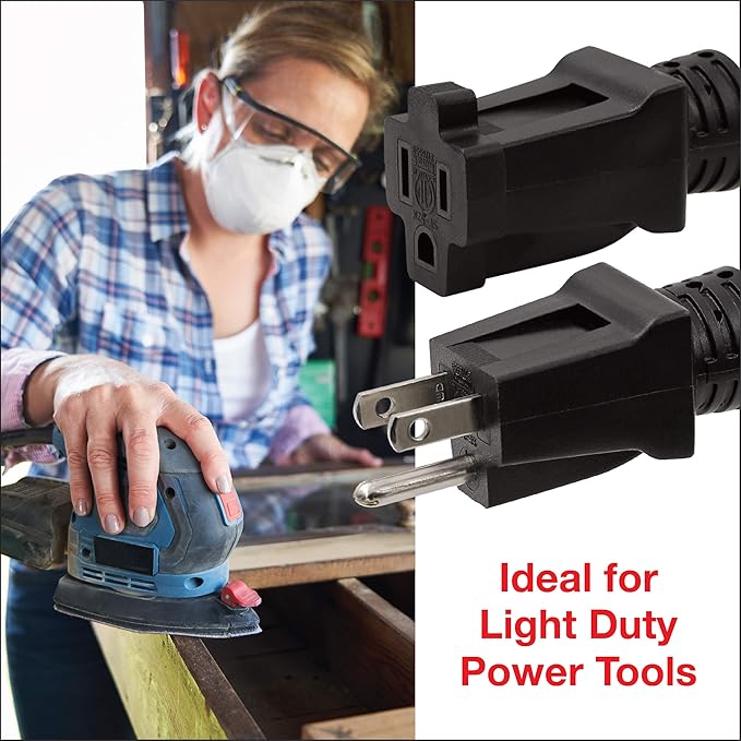 Clear Power 8 ft Indoor/Outdoor Extension Cord 16/3 SJTW, Black, Water & Weather Resistant, Flame Retardant, 3 Prong Grounded Plug, CP10122