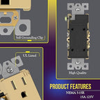 ENERLITES Elite Series Decorator Receptacle Outlet Child Safe Tamper-Resistant, Gloss Finish, Self-Grounding, 2-Pole, Residential Grade, 15A 125V, UL Listed, 61501-TR-GD-10PCS, Gold (10 Pack)