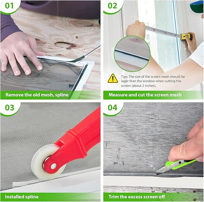 Ouskr Replacement Window Screens Roll, 48 inch x 100 feet Durable Window Screen Mesh for Patio Porch Door Windows, DIY Adjustable Fiberglass Window Screen Repair Kit Sliding Net Pet, Black