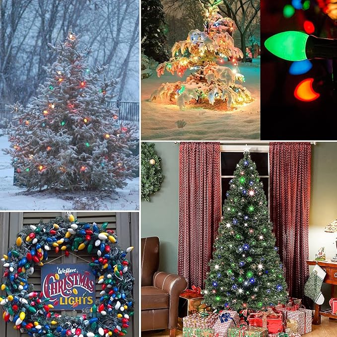 Abeja 25 Pack C7 Multicolor Christmas Replacement Bulbs 5w Vintage Ceramic Light Bulbs C7/E12 Candelabra Base Fits C7 Christmas Ornament Indoor Outdoor String Lights