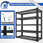 REIBII 3010LBS Storage Shelves 72" H Garage Shelving Heavy Duty Metal Shelving 5 Tier Adjustable Metal Shelves for Storage for Kitchen Pantry Warehouse Basement 72" H x 35.5" W x 16" D, Black
