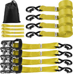 Truck Bed Tie Down Straps Ratchet Set 4 PK 15'x1.5 Inch 4400 lbs Load Rack Roof Car Accessories Heavy Duty Cargo Straps Ratching for Kayak,Moving Furniture,Boat,Trailer,Mattress Tie Downs Rope Yellow