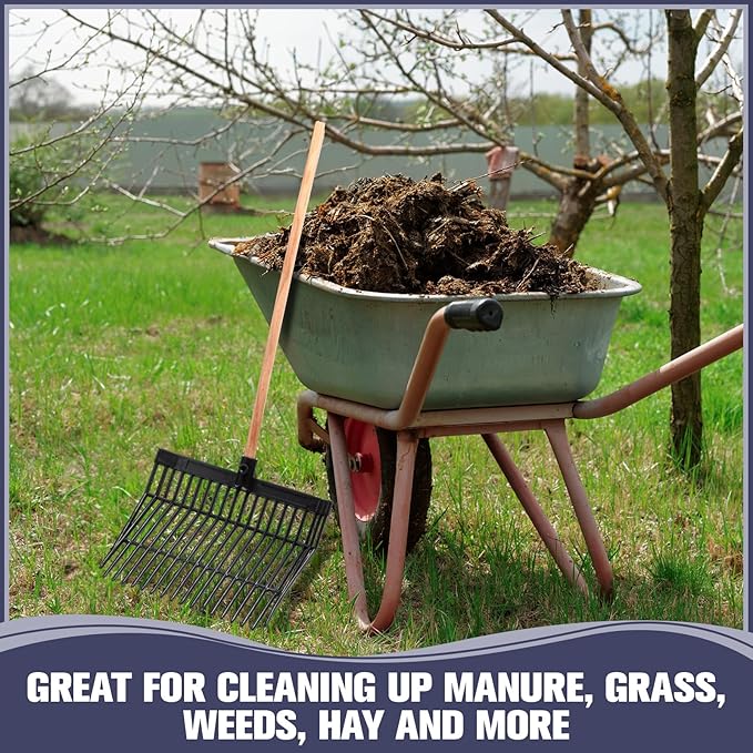 Lasnten Manure Fork Replacement Head, 18 Tines Pitchfork Head with Screws and Nuts, Horse Manure Rake for Picking up Grass and Hay(Black,2 Pcs)