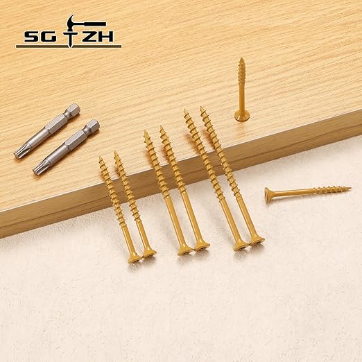 #8 x 3/4" Deck Screws (260Pcs) 1lb. Exterior Wood Screws. Carbon Steel, Tan, Flat Head, Rust Resistant epoxy Coated, with T25 Star Bit