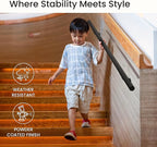 Meranti Aluminum Handrail for Indoor or Outdoor Steps and Stairs – Hand Rails for Elderly – DIY Complete Stair Railing Kit (AHR, Black, 8' Length)