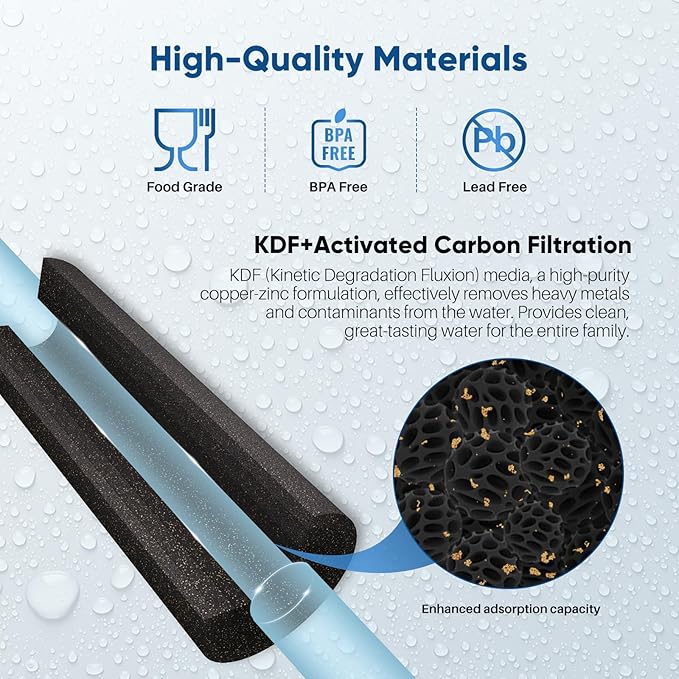 PUREPLUS 5 Micron 10" x 4.5" Whole House Coconut Shell Activated Carbon and KDF Water Filter, Heavy Metal Removal Replacement Water Filter, Compatible with GXWH40L, GXWH35F, BB10, CTO10BB-KDF, 3 PACK