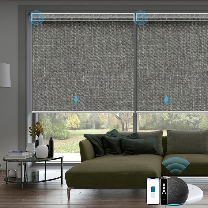 SmartWings Motorized Smart Blinds with Remote, Custom Automatic 100% Blackout Roller Shade Compatible with Alexa/Homekit/Google, Electric Smart Blinds for Indoor Windows, Vigor Dove