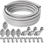 (1/2" Dia * 50 Feet) Yariwiz Flexible Electrical Conduit Liquid Tight PVC Conduit Kit with 5 PCS Coupling, 3 PCS Elbow and 10 PCS Strap, Sealtight Seal Flex Liquidtight Wire Outdoor Non Metallic Grey