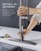 FORIOUS Kitchen Faucets with Pull Down Sprayer, High Arc Single Handle Classic Stainless Steel Sink Faucet 1 or 3 Hole, Suitable for Farmhouse Camper Laundry Rv Bar, Grey