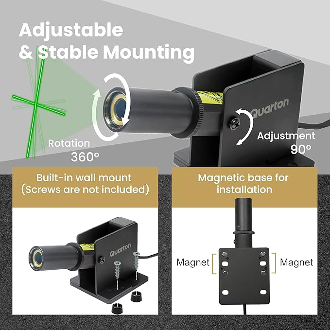 ML-300 Green Crosshairs Laser Line Generator for Indoor & Outdoor Large-Scale Cutting, Alignment, Construction, Module Projector, Waterproof, Type-C Charging, Magnetic Base, Class 1 product