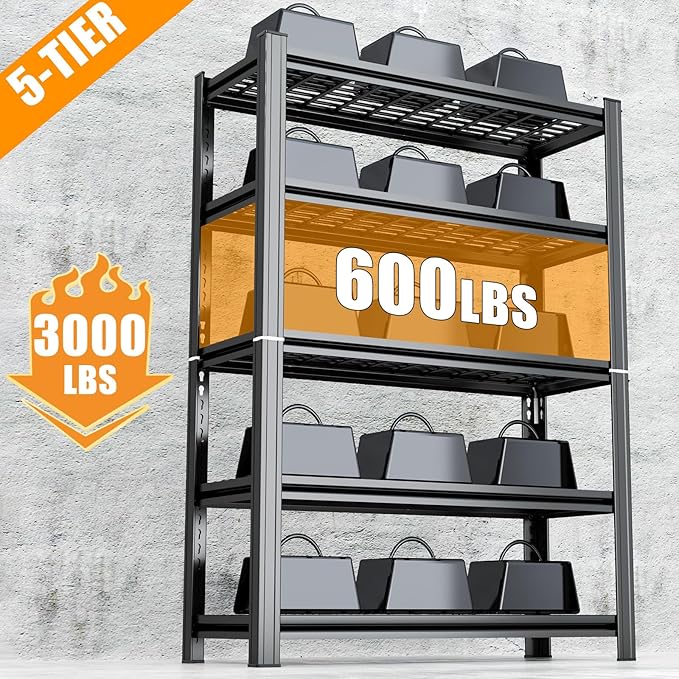 72" H Heavy Duty Garage Shelving 5 Tier 2500 LBS Storage Shelves Adjustable Industrial Metal Wire Shelf Unit for Garage,Basement,Pantry,Warehouse,Commercial