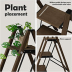 Taranta 3 Step Ladder,Aluminum Lightweight Folding 3 Step Stool with Anti-Slip Wide Pedal,330lbs Capacity Step Ladder for Household,Kitchen,Office - Walnut