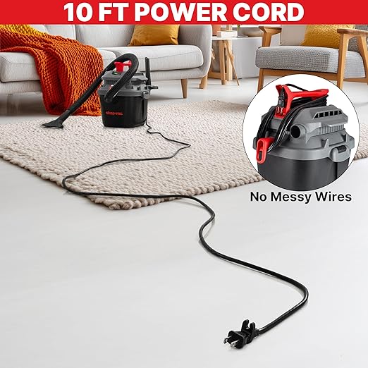 Shop-Vac 2.5 Gallon 2.0 Peak HP Wet Dry Vacuum with Blower, Wall-Mounted Portable Shopvac with 10 Feet Cord, 1.25 Inch x 4 Feet Hose, Small Vacuum Cleaner Ideal for Garage, Workshop & Home, 5430095