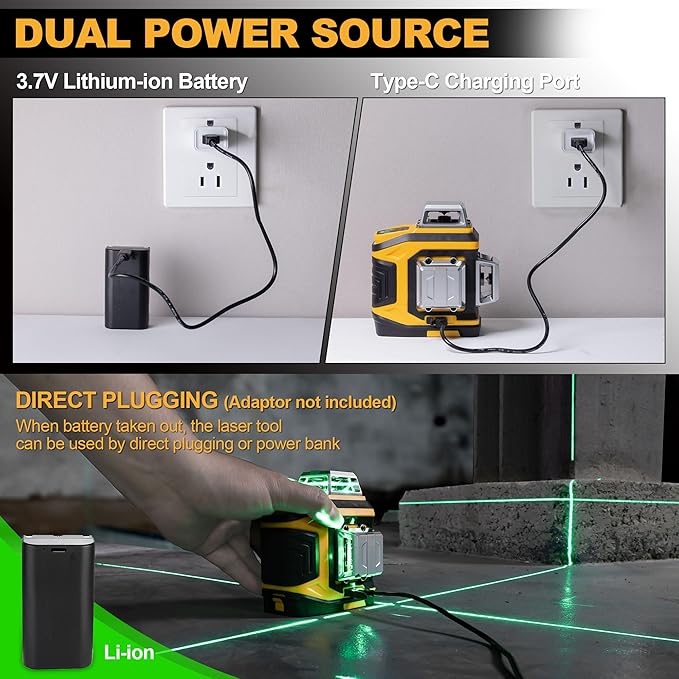 PREXISO Rechargeable 360° Self Leveling Green Laser Level with Tripod, Magnetic Base, Glasses - For Construction, Tile, Home Renovation