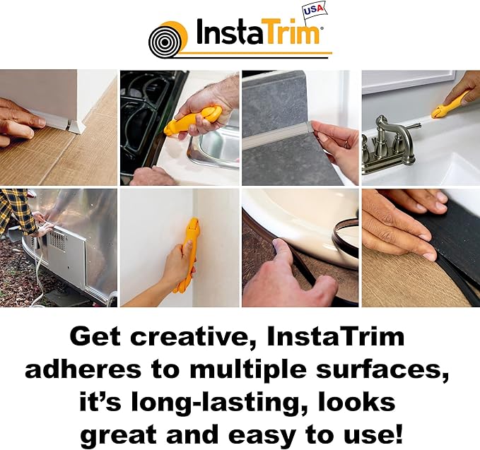 InstaTrim The Original Flexible Trim - 10ft Grey 1/2" Adhesive Trim with Many Uses Including Bathtubs, Sinks, Counters, Tile, Floors - Made in USA