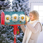 Spring Daisy Mailbox Covers Rustic Blue Old Wood Board Mailbox Covers Magnetic Standard Size 25.5x21 Inch Vintage Floral Waterproof Mail Box Wraps Post Letter Box Covers Garden Yard Outdoor Decor